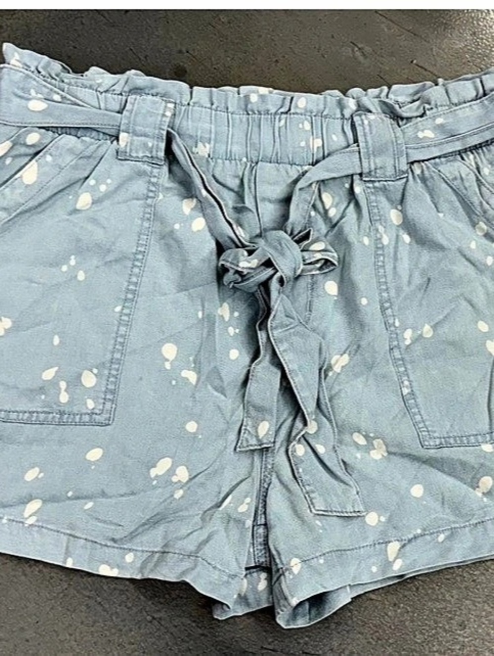 High Waist Paint-Splatter Shorts in Blue & White